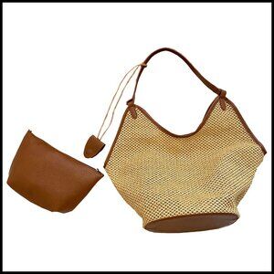 Straw Shoulder Tote Bag Large Capacity Boho Chic French Style Beach Vacation